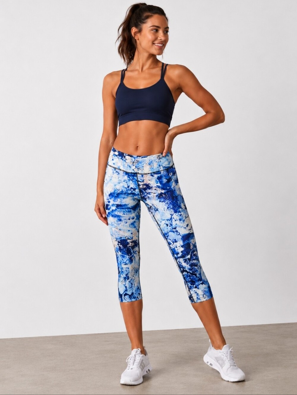 Shoactive Blue Swirl Cropped Spandex Blend Leggings Sz Lg